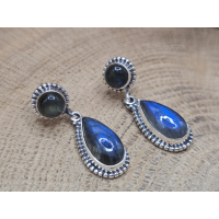 Echt zilveren Labradoriet oorbel stekers hangende druppel